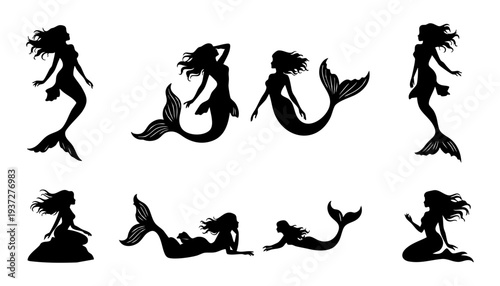 Elegant Mermaid Silhouette and Mythical Sea Creature Set
