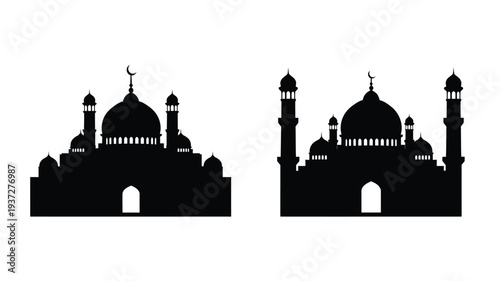 Silhouettes of taj mahal buildings with crescent moon symbols