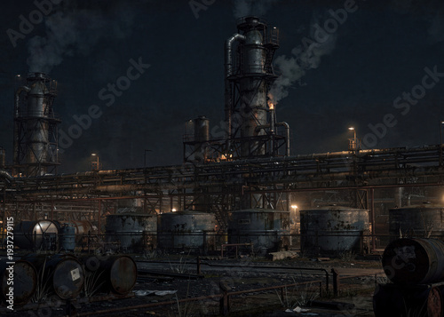 Expansive industrial complex, possibly an oil refinery at night. Suitable for energy industry marketing material and business presentations.