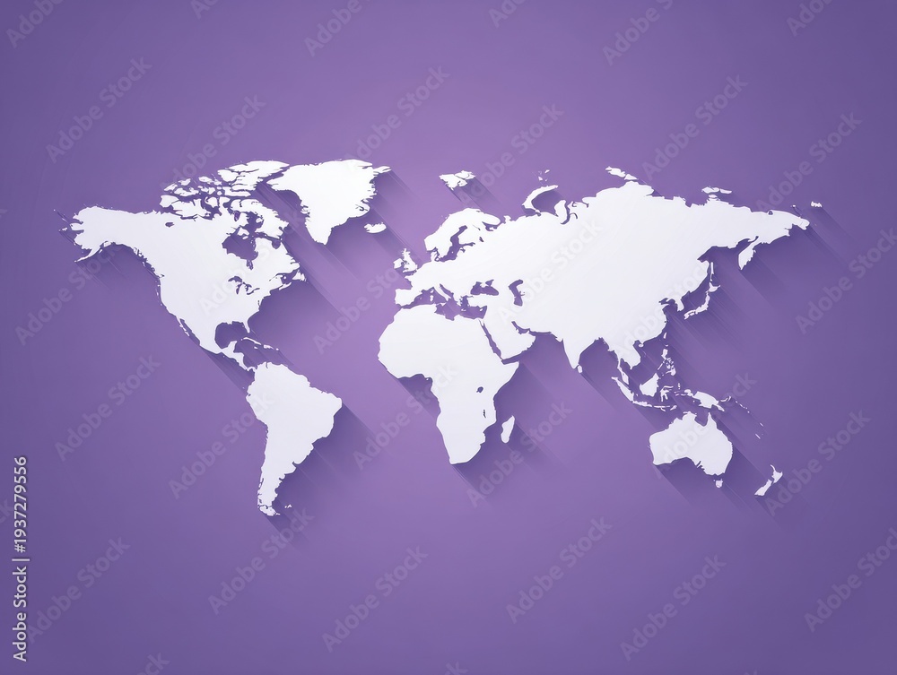 Fototapeta premium white minimalist world map silhouette isolated on a purple background
