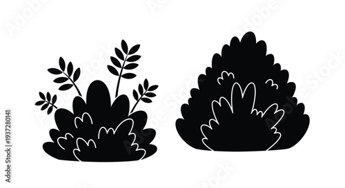 Black foliage designs showcasing varying bush shapes a striking silhouette