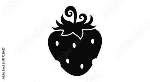 Black strawberry design with leaves and seeds a striking silhouette