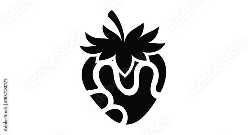 A striking black silhouette of a fresh strawberry silhouette