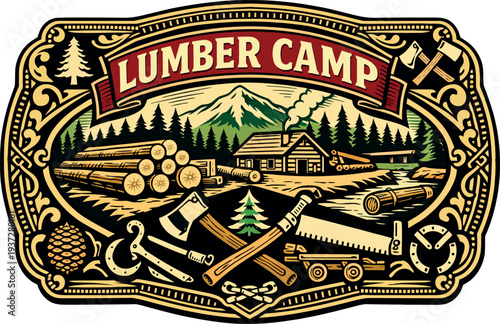 Lumber Camp Forest Vintage Badge Vector