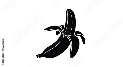A peeled banana depicted in a striking black silhouette