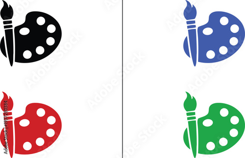 Artistic Painting Palette and Brush Icon Set in Multiple Colors