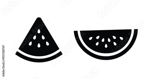 Two black watermelon slices shown in a minimalist silhouette