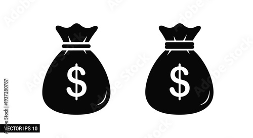 Two black money bags with dollar signs simple silhouette