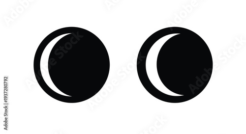Two crescent moon shapes depicted in stark black silhouette