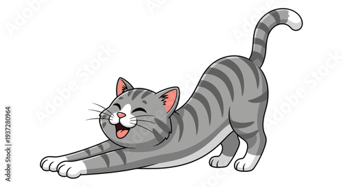 Stretching gray tabby cat with a playful pose silhouette