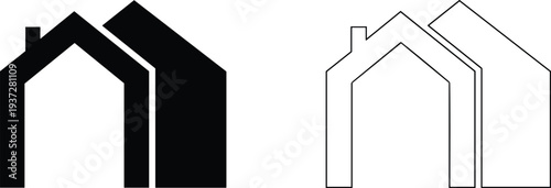 Minimalist house home silhouette icons, residential architecture property symbols, real estate building logo graphics, simple living construction shapes, vector illustration.