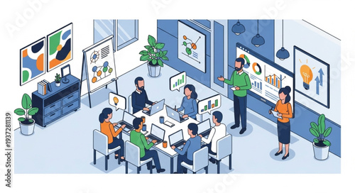 Modern Business Meeting in Conference Room with Multiple Participants.