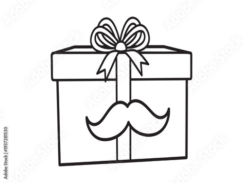 A gift box with a ribbon bow and a handlebar mustache