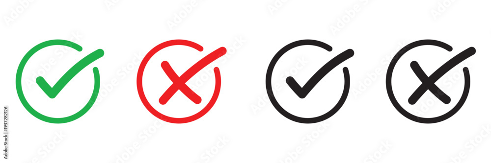 Obraz premium Set of 4 checkmark and cross icons with right and wrong concept vector