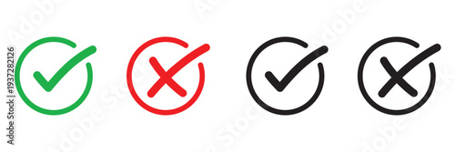Set of 4 checkmark and cross icons with right and wrong concept vector