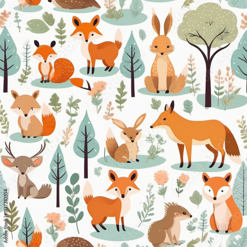 Charming Woodland Animals Illustration with Forest Creatures