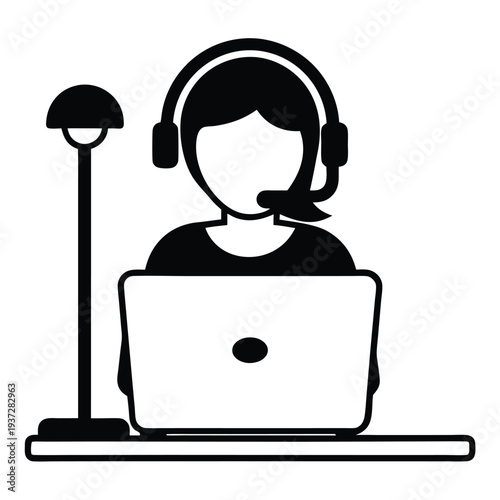 Professional Female Customer Service Representative Silhouette, Helping Clients with Support