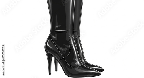 Black Leather High Heel Boots.