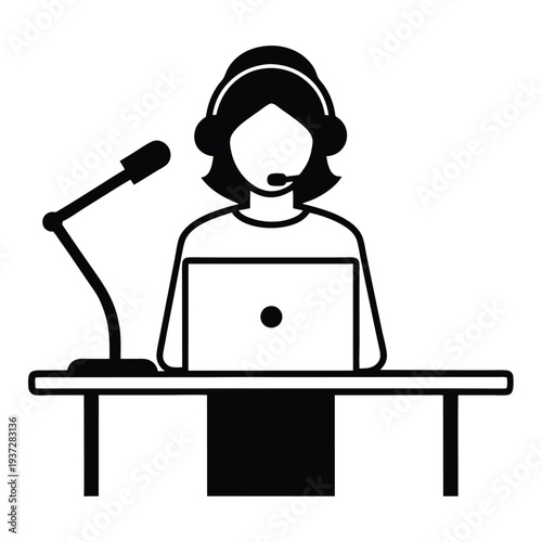 Professional Female Customer Service Representative Silhouette, Helping Clients with Support
