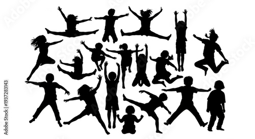 Group of People Jumping Silhouettes.