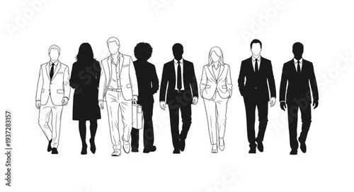 Business People Walking in Line.