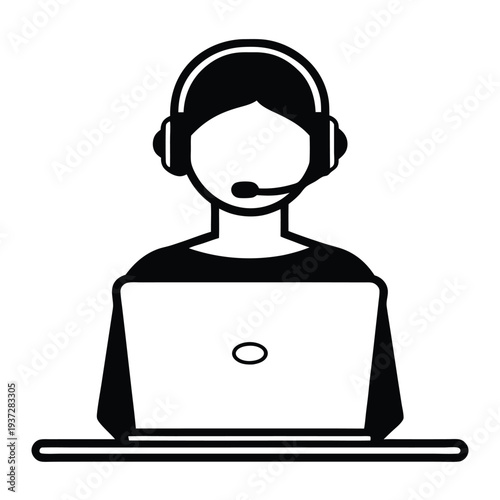 Female Customer Service Representative Silhouette with Headset - Vector Call Center Support