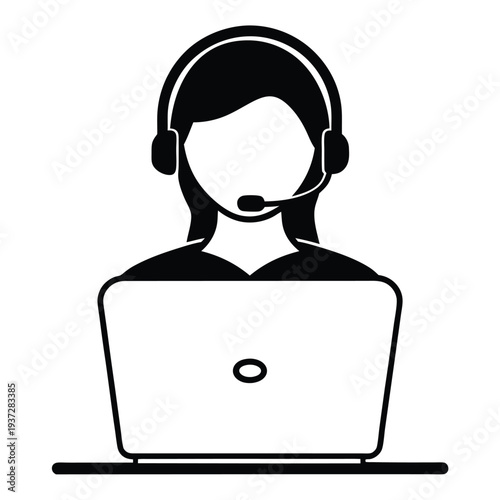 Anonymous Female Customer Service Silhouette with Headset - Business Communication Vector Icon