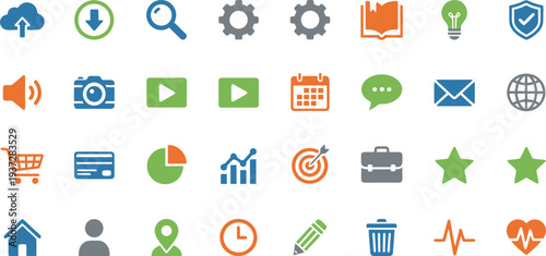 Collection of modern flat design vector icons for digital communication and online services
