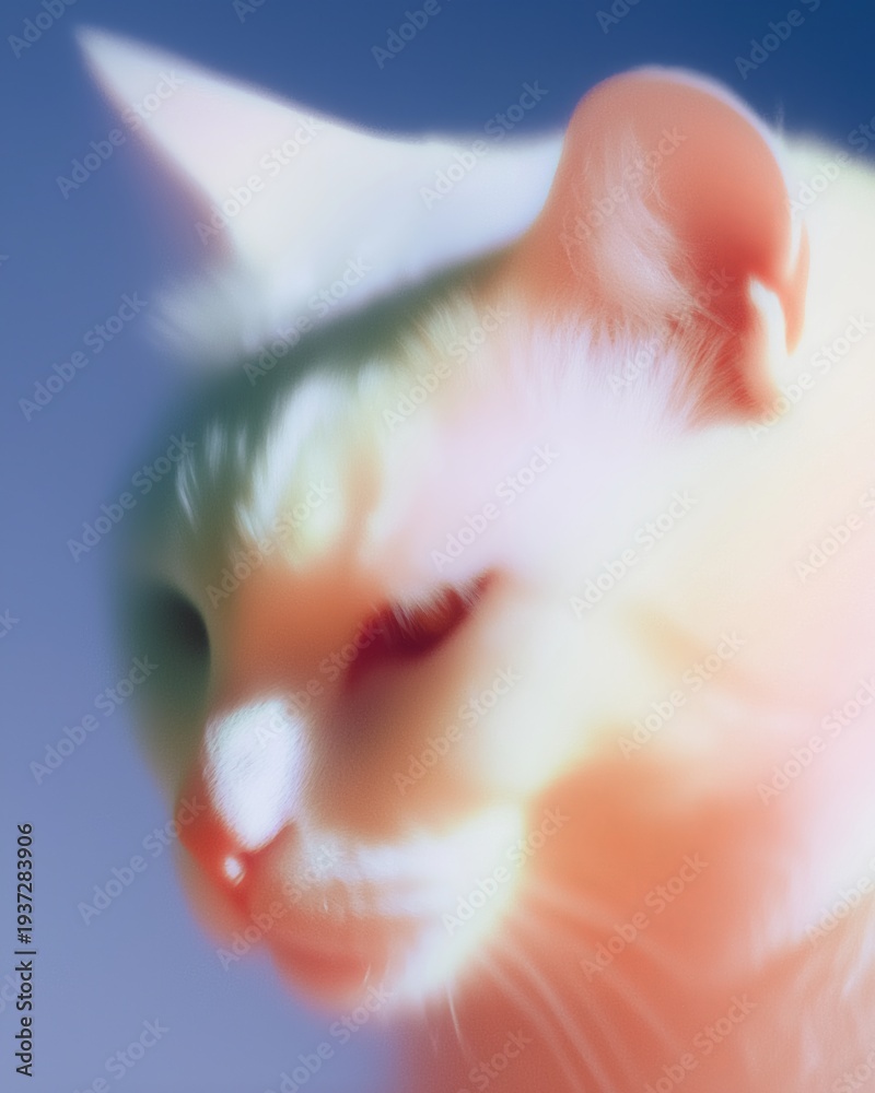 Fototapeta premium White cat with soft fur and distinct features gazes to the side against a smooth gradient background, showcasing its profile and gentle expression