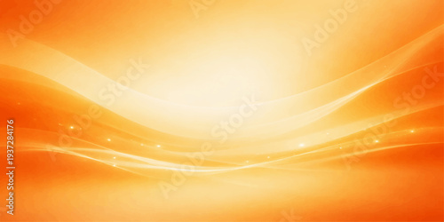 Bright abstract orange background with flowing yellow waves and sun-like light gradients creates a vibrant vector art wallpaper featuring motion lines and energy for a summer web banner design