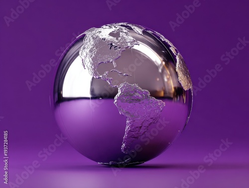 silver metallic globe rotating effect isolated on a purple background