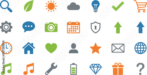Vector illustration of diverse icons representing various concepts for modern digital communication and organization