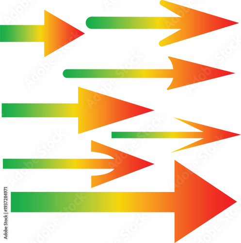Colorful Gradient Arrow Set Pointing Right Direction, Modern Abstract Direction Arrows, Growth, Speed, Progress, Navigation Concept Illustration