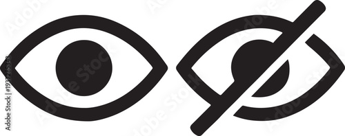 Show and Hide Password Eye Icons – Visibility and Invisible Privacy Outline Vector Symbols