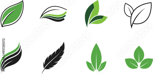 Green Nature Leaf Logo Vector Icon Set with Eco Organic Plant Symbols for Environmental Branding, Natural Products and Sustainability Design