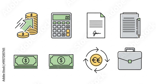 Financial and Business Icons Set Vector Illustration.