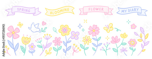 Cute Floral Elements with Ribbons and Bows for Wedding Invitation, Greeting Card Design, and Digital Planner Stickers