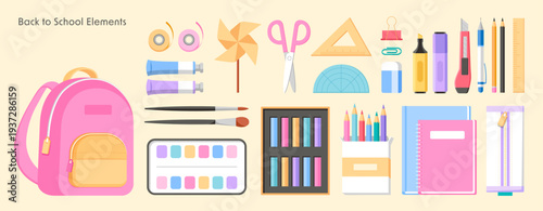 School Stationery and Education Supplies Flat Illustration