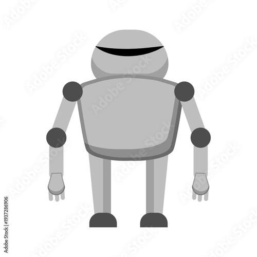 Flat vector illustration of a simple gray robot with minimal design. Futuristic cartoon robot isolated on a white background.