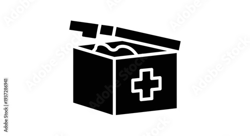 Black First Aid Kit Icon with White Cross Symbol
