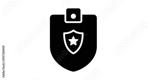 Black Shield Badge Icon with Star Emblem on White Background