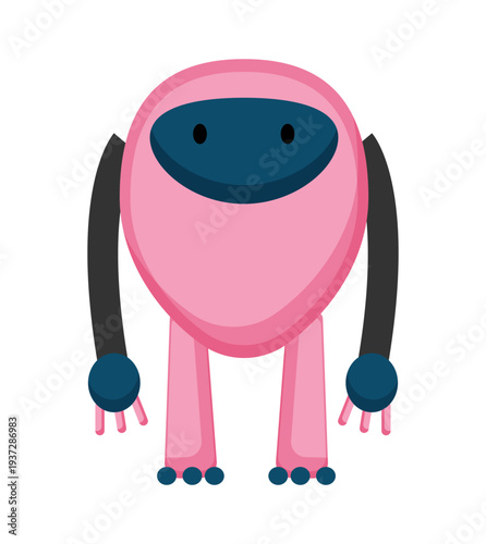 Flat vector illustration of a pink robot with simple friendly design and rounded shapes. Cute cartoon robot isolated on a white background.