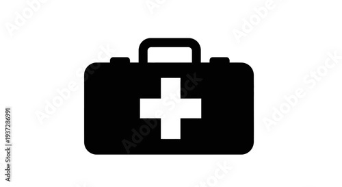 Black Medical First Aid Kit Icon with White Cross