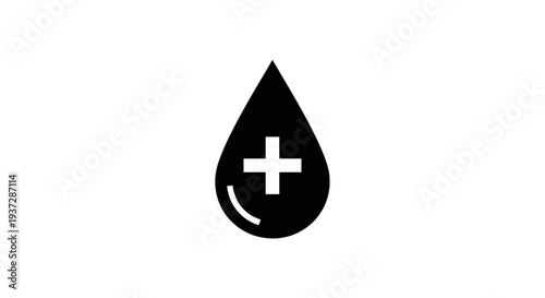 Black Blood Drop Icon with Medical Cross Symbol