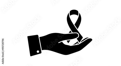 Hand Holding Black Awareness Ribbon Symbolizing Mourning
