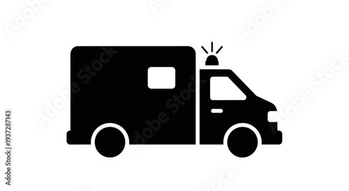 Black Ambulance Icon with Emergency Light Symbol