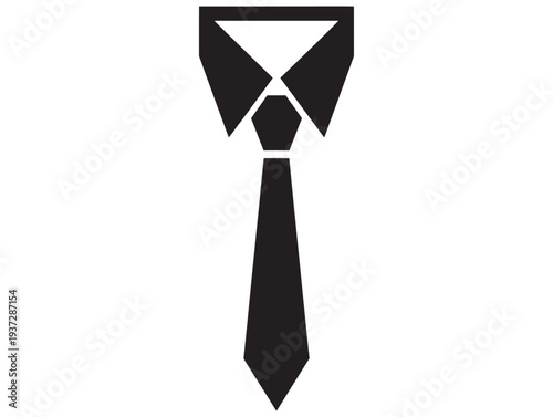 A black necktie with a windsor knot on a white background