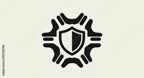 Black Shield Emblem with Radiating Lines on Light Background
