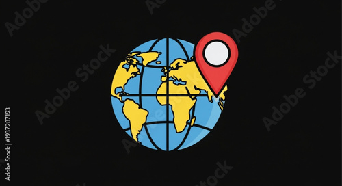 Global Earth with Location Pin Icon Illustration.