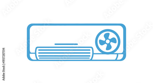 Minimalist blue line art illustration of a wall mounted air conditioning unit
